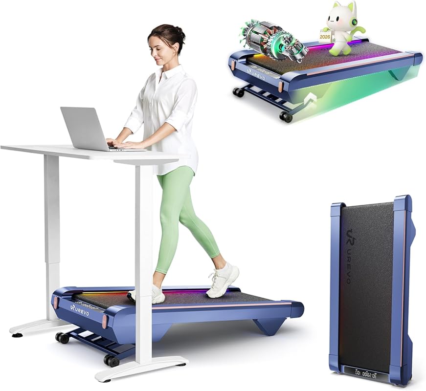 UREVO Smart Walking Pad with 14% Auto Incline, Quiet Brushless Motor &