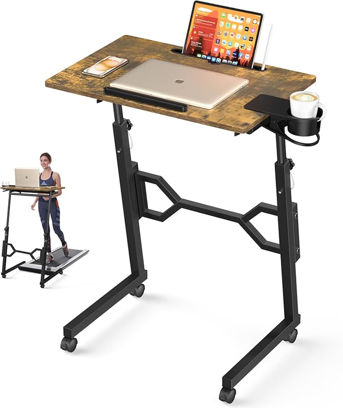 Portable Treadmill Desk with Wheels, Adjustable Height Rolling Standin