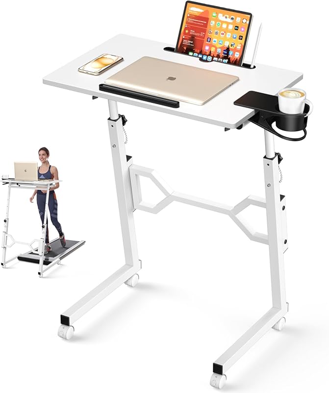 Portable Treadmill Desk with Wheels, Adjustable Height Rolling Standin