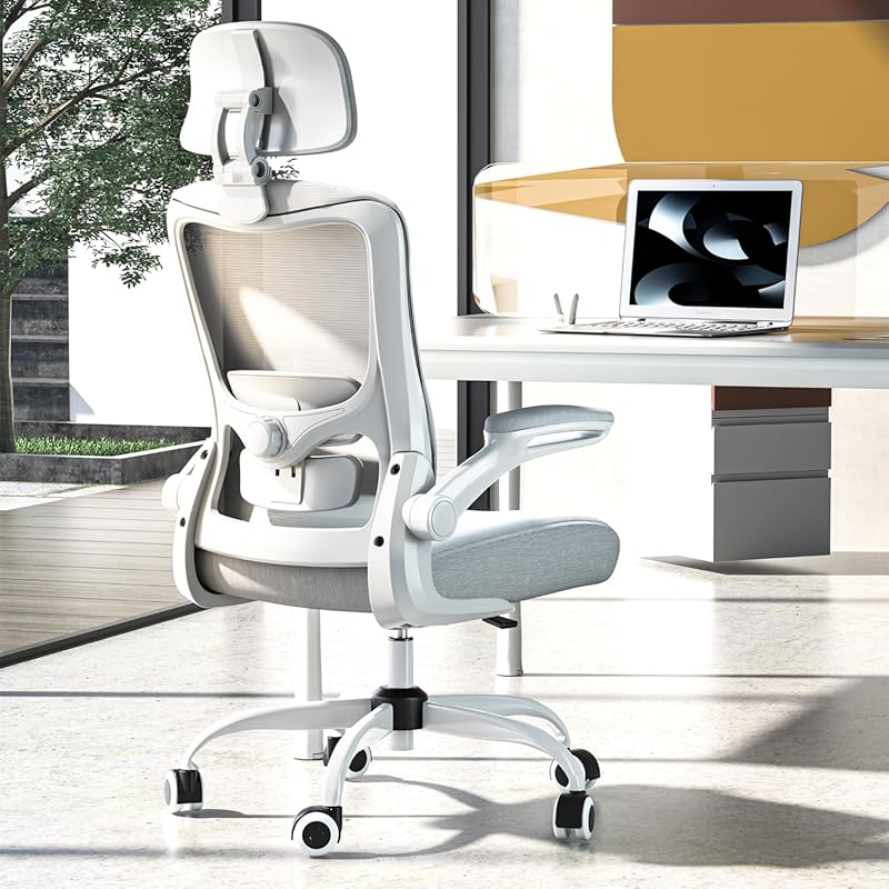 Ergonomic High Back Mesh Chair with Lumbar Support, Headrest & Flip-Up