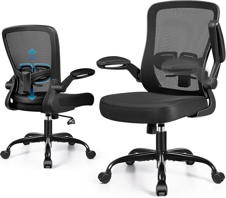 Ergonomic Mesh Office Chair with Flip-Up Armrests & Lumbar Support, 35